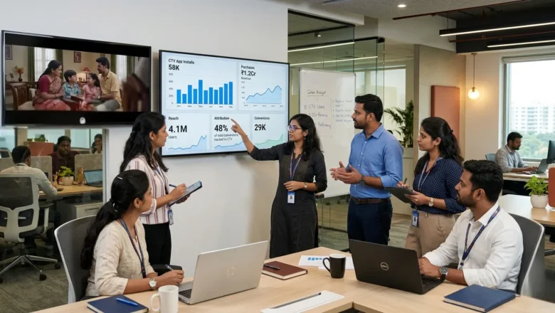 Indian marketing team analyzing CTV performance advertising dashboard