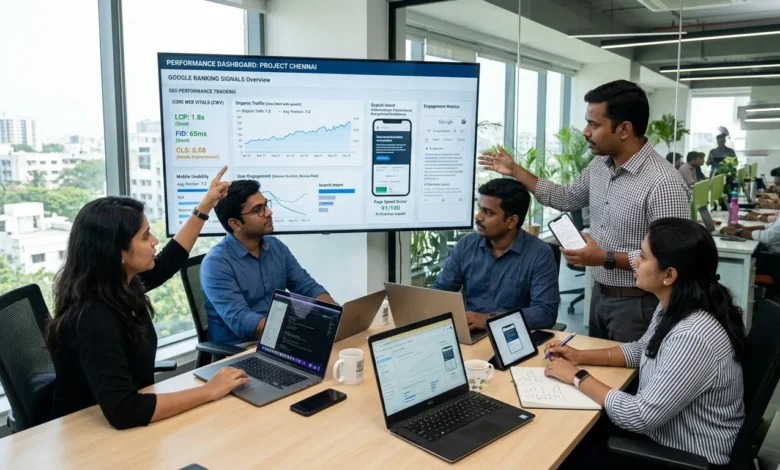 Indian SEO team reviewing Google ranking signals and engagement metrics for better search performance