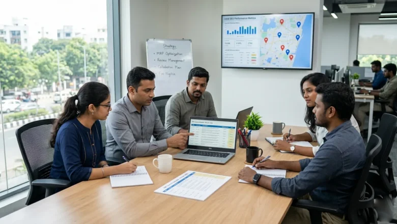 Indian digital marketing team planning scheduled GBP posts for local SEO visibility