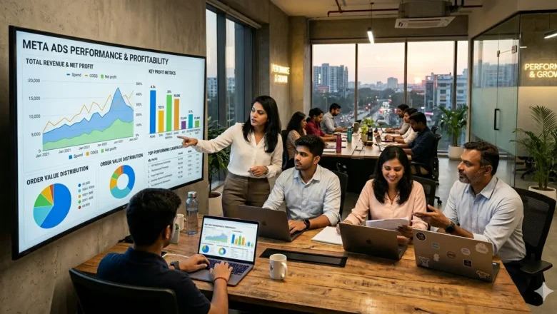 Indian professionals analyzing Meta Ads profit, ROAS, CPA and ecommerce margins