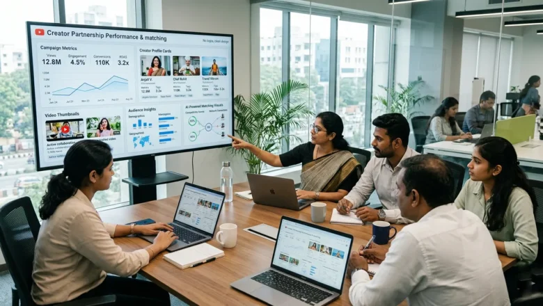 Indian marketers reviewing YouTube Creator Marketplace 2.0 campaign insights